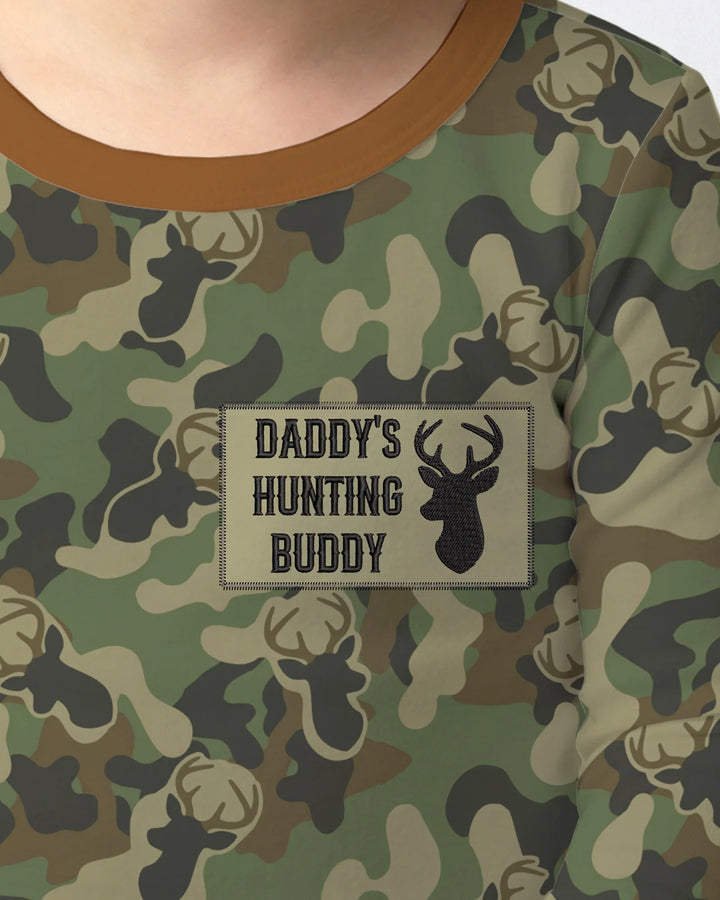 Embroidered Matching With Hunting Dad Bamboo Two Piece Long Sleeve Pajama Set