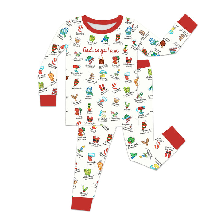 Christmas God Say I Am Alphabet Long Sleeve Pajama Set