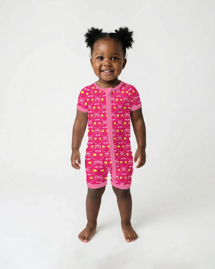 Cherry Baseball Softball Mom and Girl Matching Bamboo Shorty Zippy
