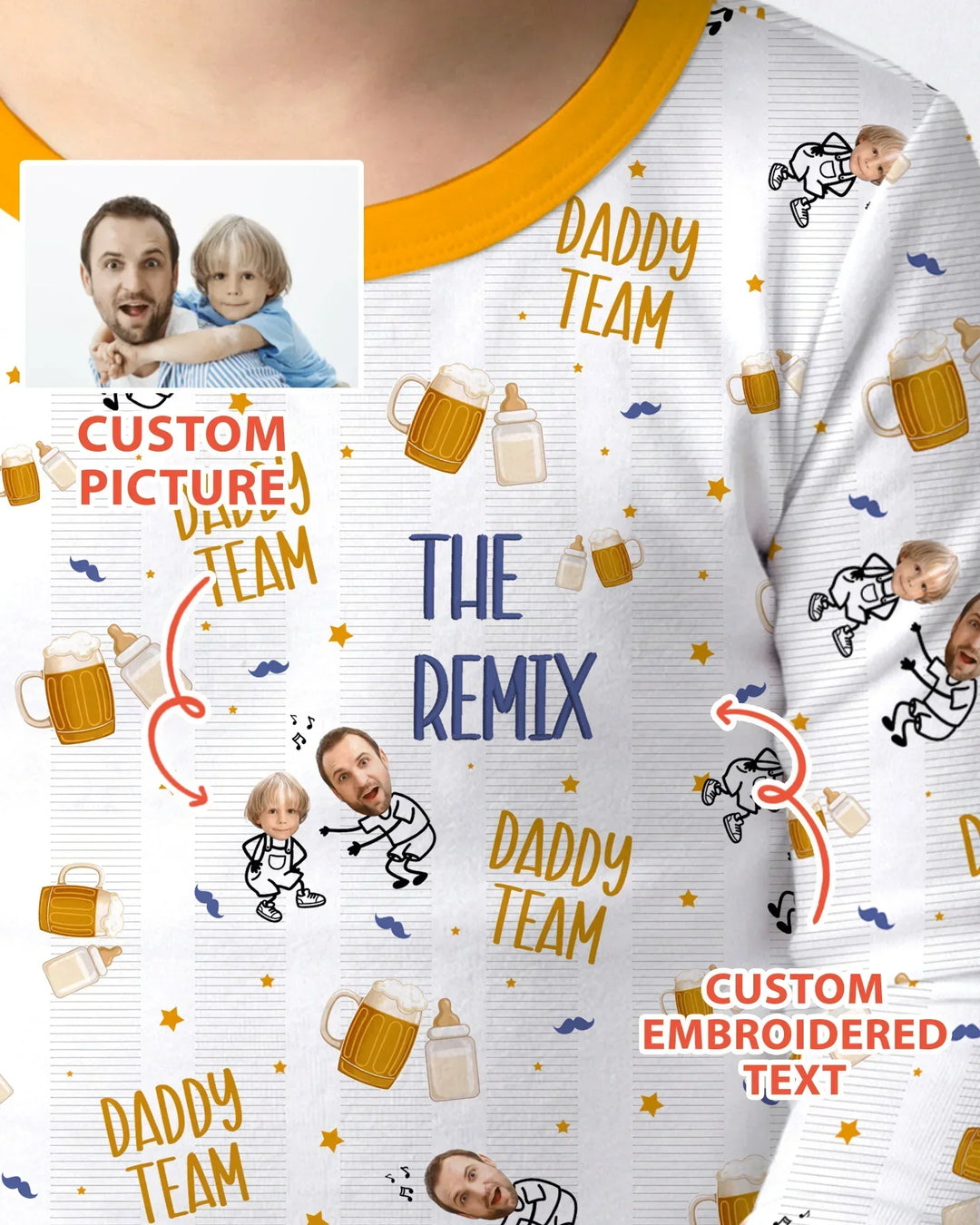 Personalized Embroidered Dad And Me Picture Bamboo Two Piece Long Sleeve Pajama Set