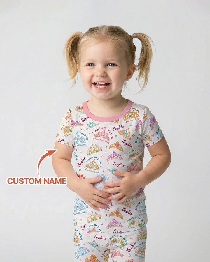 Conjunto de pijama de dos piezas de bambú de manga corta con nombre personalizado "Hija del Rey"