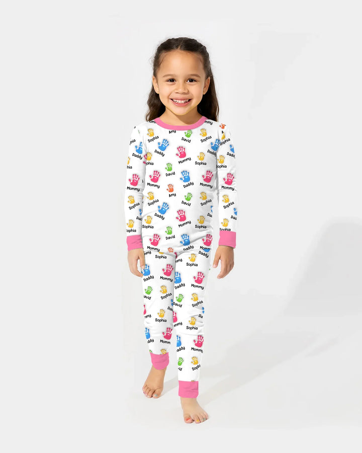 First Mother Day - Handprints Bamboo Two Piece Long Sleeve Pajama Set