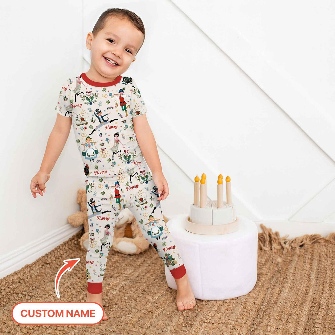 12 Days Of Christmas Custom Name Two Piece Short Sleeve Pajama Set , 12 Days Of Christmas Custom Name Two Piece Short Sleeve Pajama Set - 12-18M / Girl