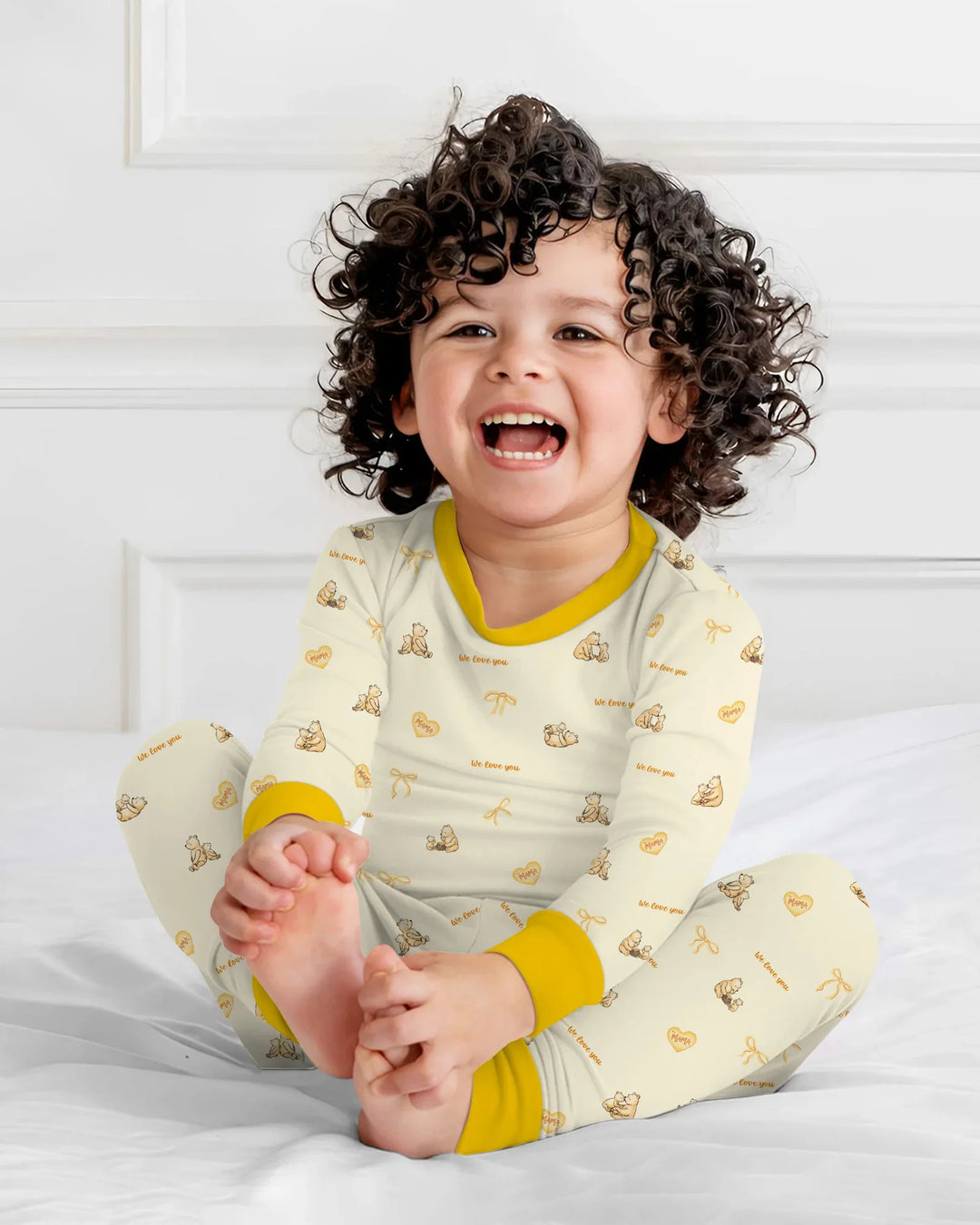 Sweat Yellow Mama Bear Two Piece Long Sleeve Pajama Set