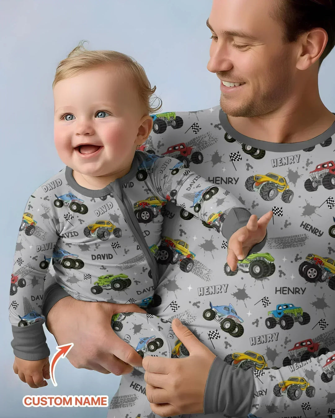 Monster Truck Dirt Jam Custom Name Daddy & Me Matching Convertible Zippy