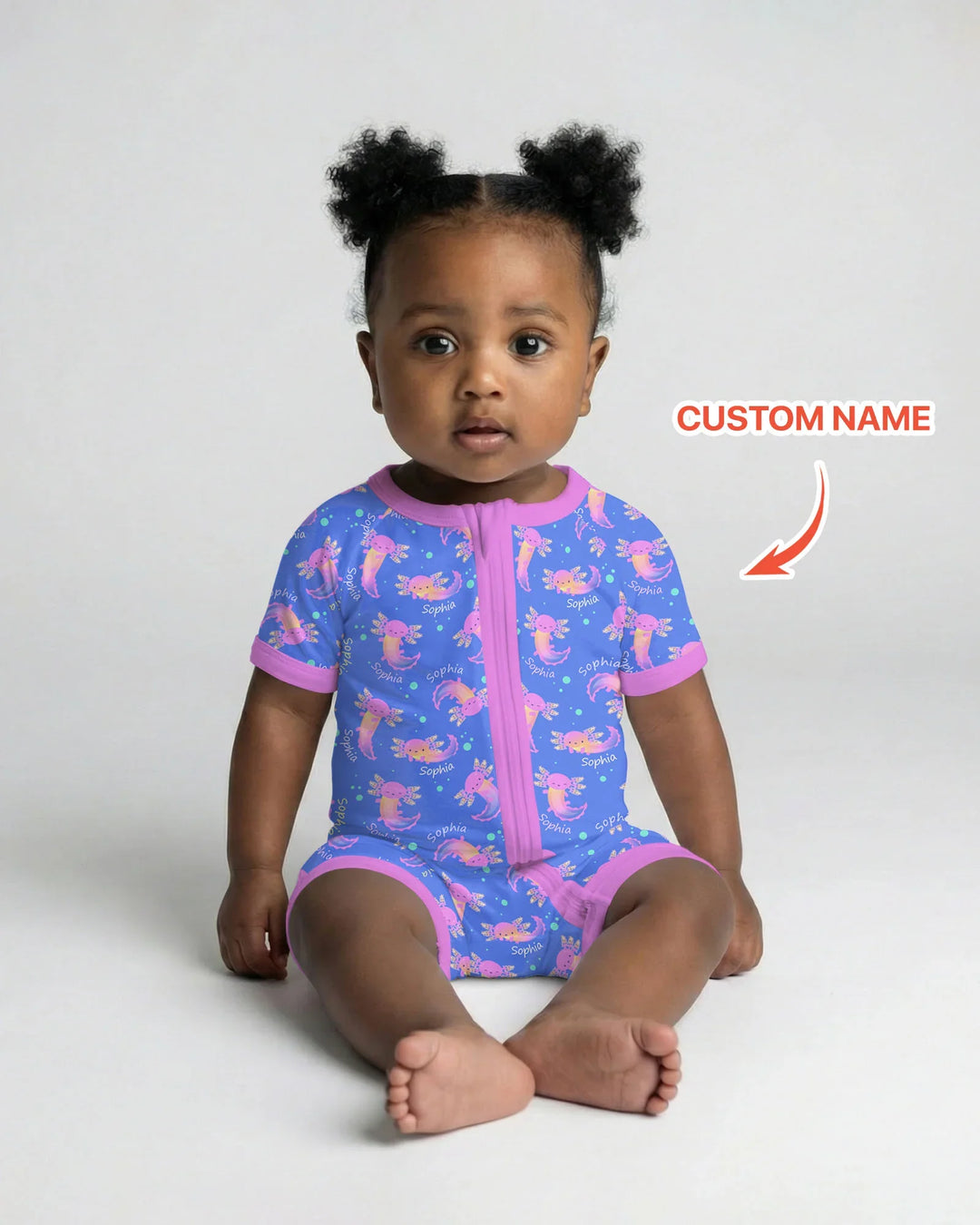 Axolote Brillante Nombre Personalizado Bambú Shorty Zippy
