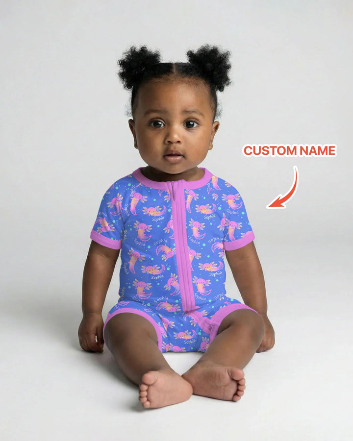 Axolote Brillante Nombre Personalizado Bambú Shorty Zippy
