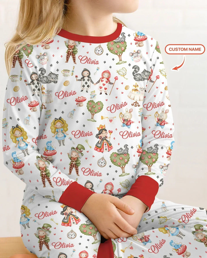 Whimsical Wonderland Tea Party Custom Name Two Piece Long Sleeve Pajama Set