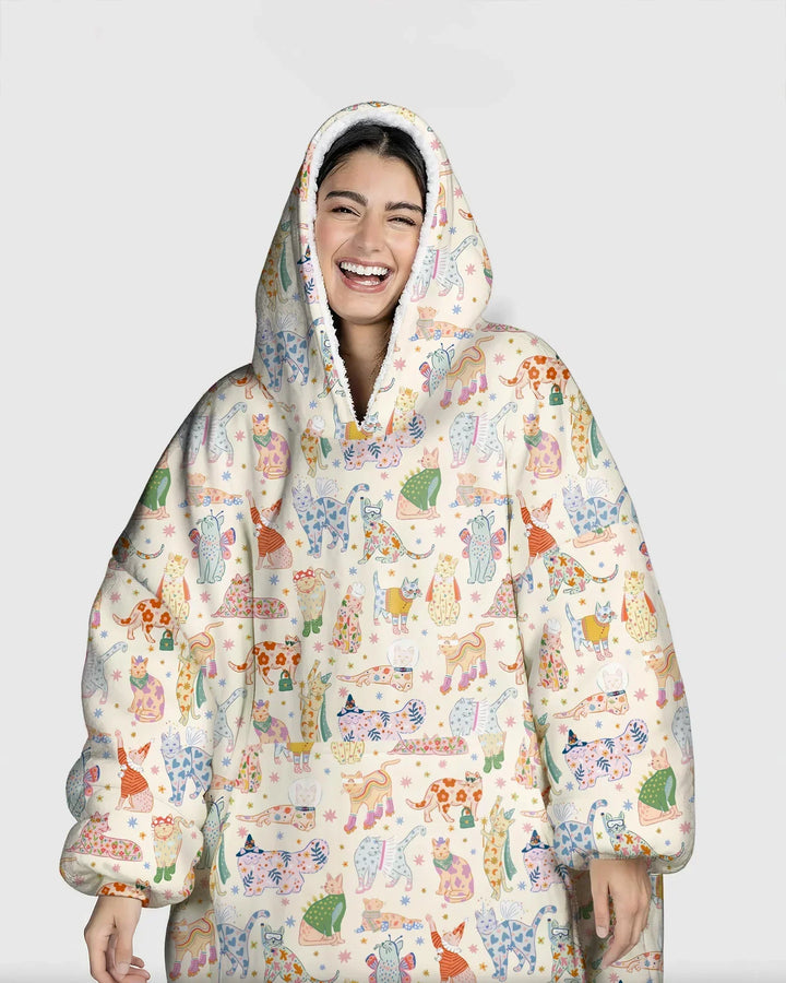 Whimsical Cat Parade Bamboo Blanket Hoodie