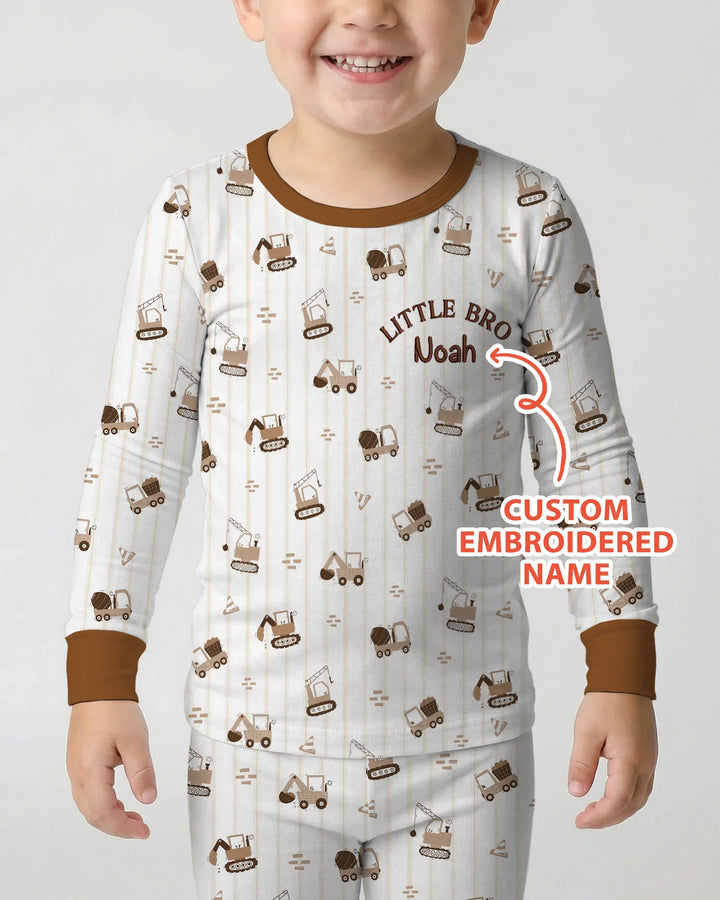 Custom Embroidered Name Constructor Little Bro Bamboo Two Piece Long Sleeve Pajama Set