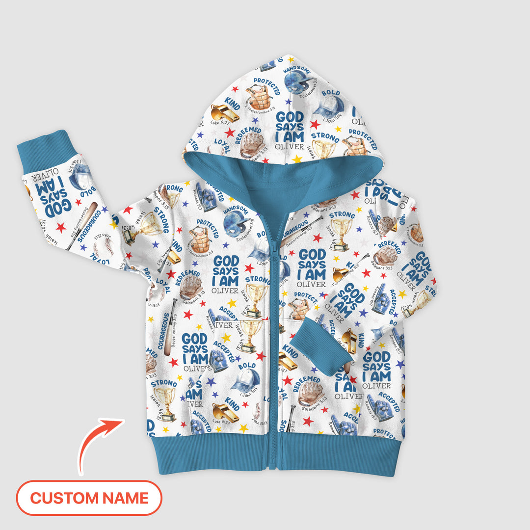Baseball God Says I Am Custom Name Zip Hoodie