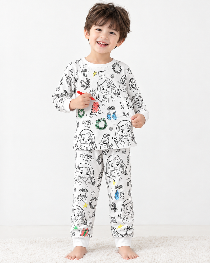 Christmas custom photo Colorable Bamboo Two Piece Pajama Set