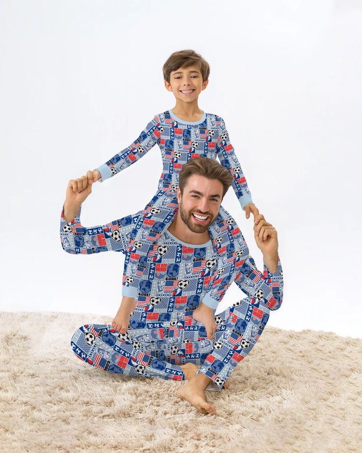 World Soccer God Bless America Bamboo Two Piece Long Sleeve Pajama Set
