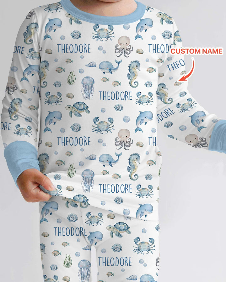 Custom Name Ocean Friends Bamboo Two Piece Long Sleeve Pajama Set