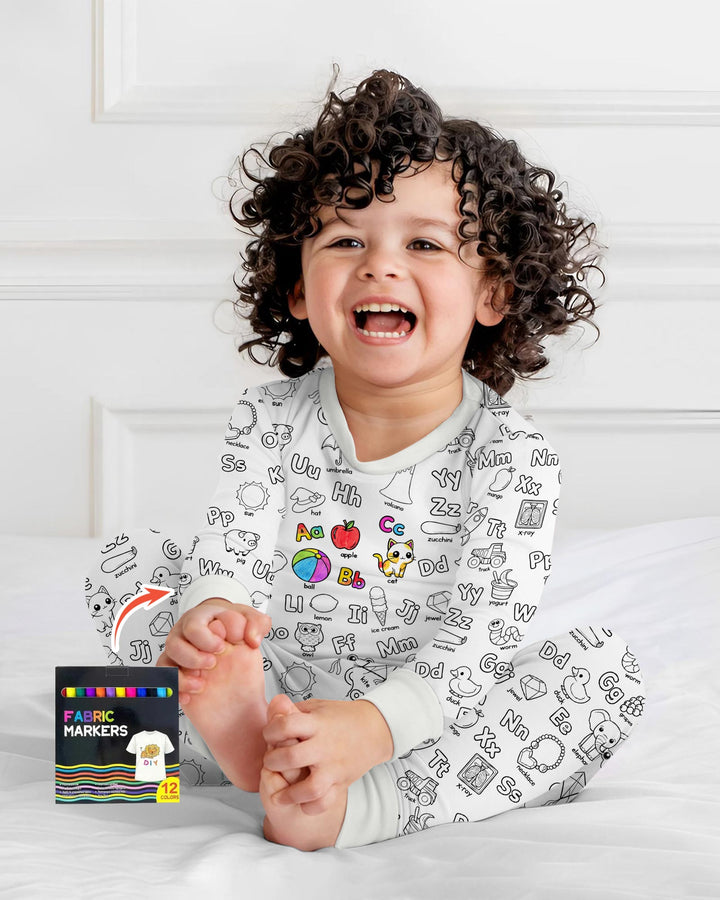 All Colorable Alphabet Two Piece Long Sleeve Pajama Set