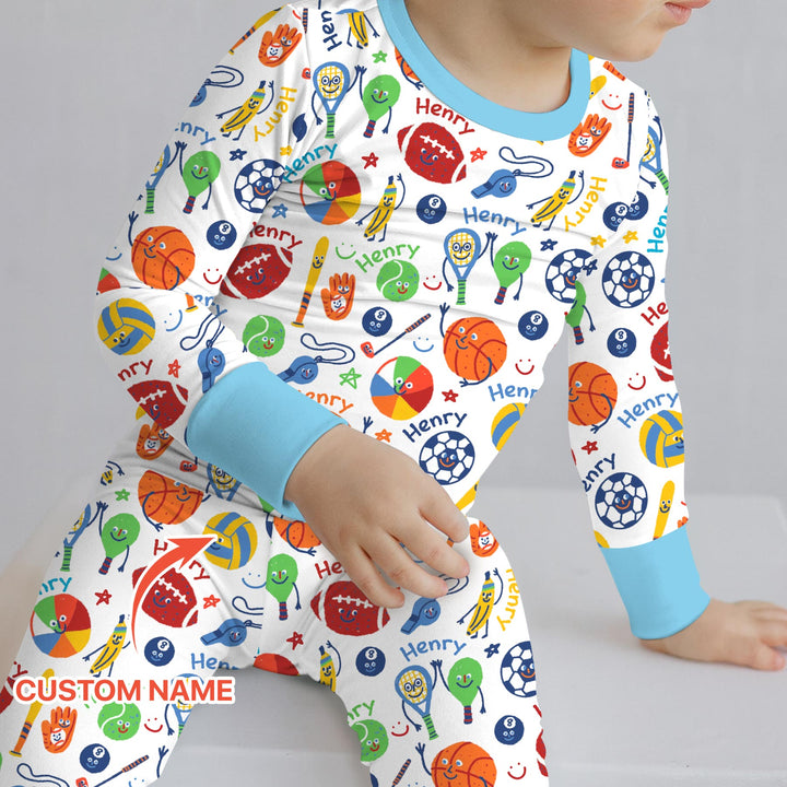 Play Ball Custom Name Two Piece Long Sleeve Pajama Set