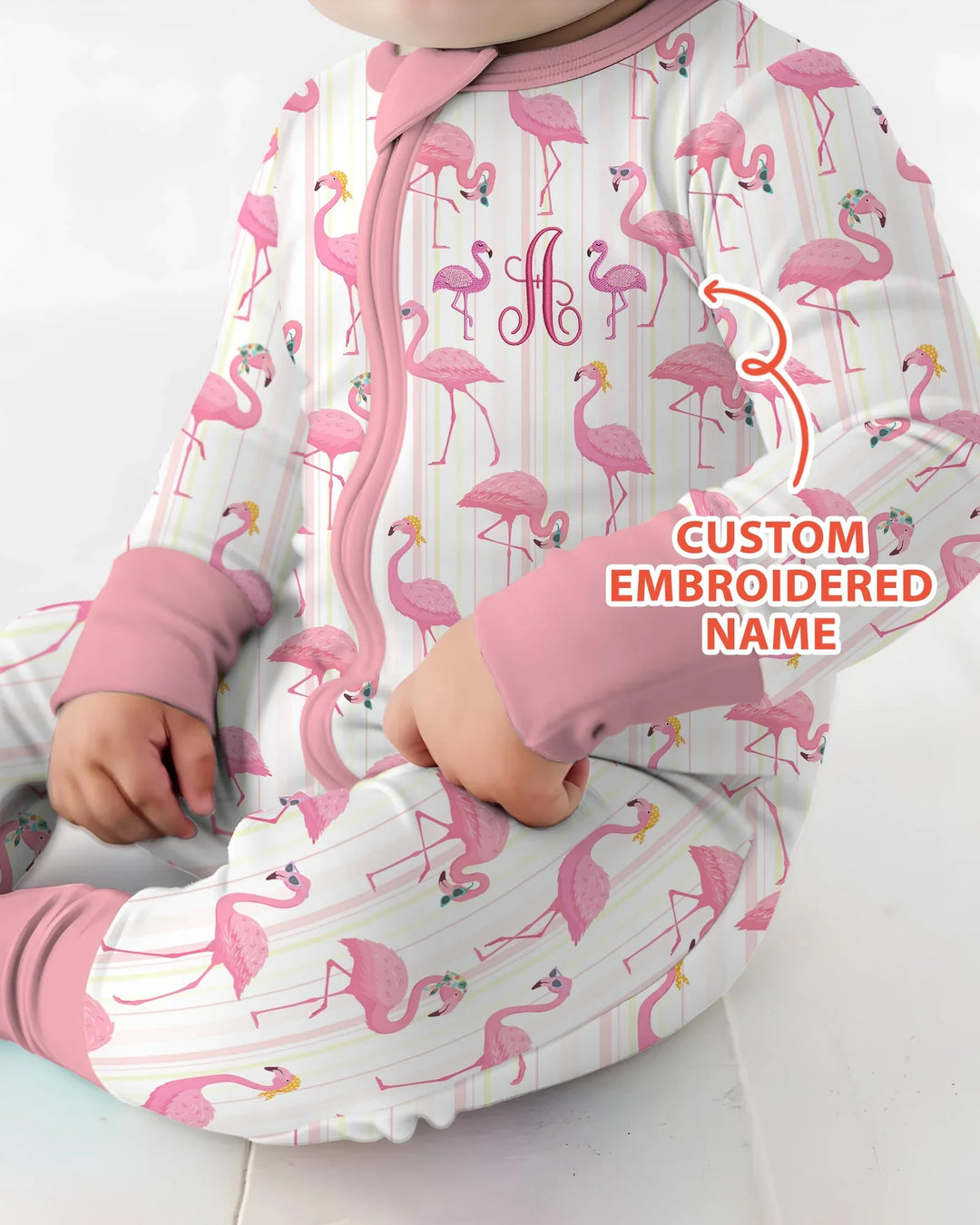 Custom Name Embroidered Flamingo Bamboo Convertible Zippy