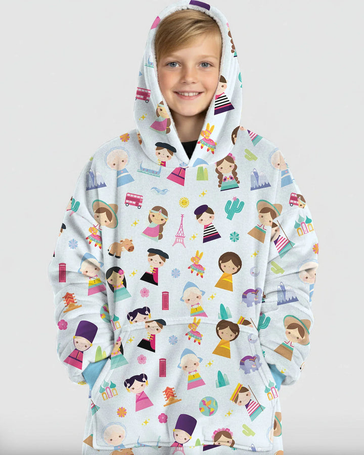 Tiny Friends Around the World Wearable Bamboo Blanket Hoodie