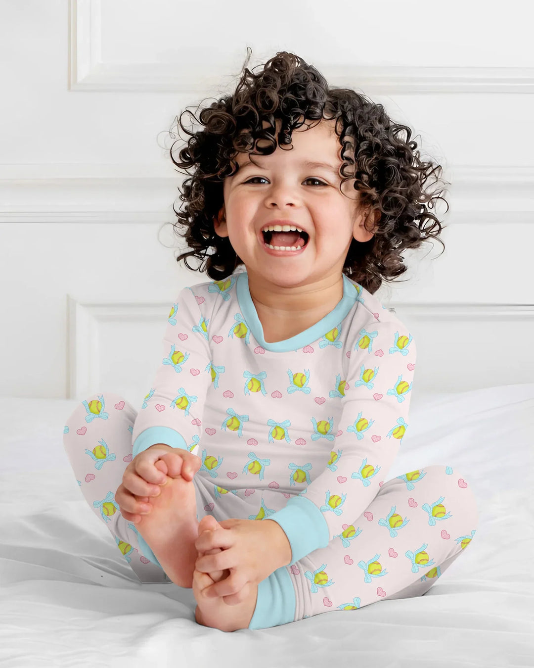 Softbal Coquette Bow Two Piece Long Sleeve Pajama Set