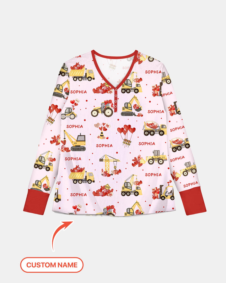 Custom Name Valentine Trucks Family Matching Women Pajama Set