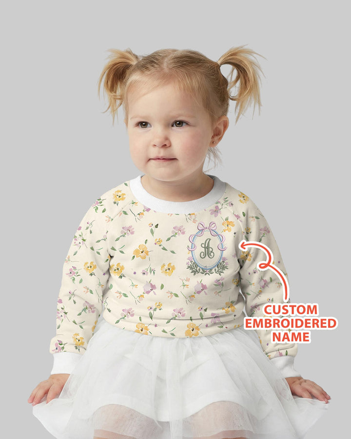 Custom Embroidered Name Floral Bamboo Crewneck Sweatshirt