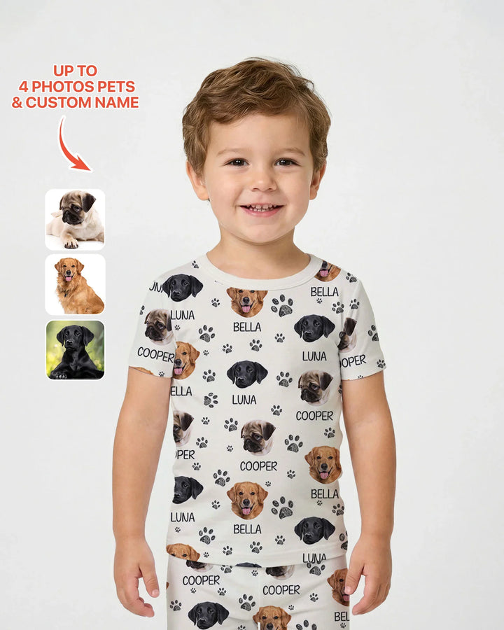 Custom Photo With Paw For Dog Lovers Bamboo Two Piece Short Sleeve Pajama Set