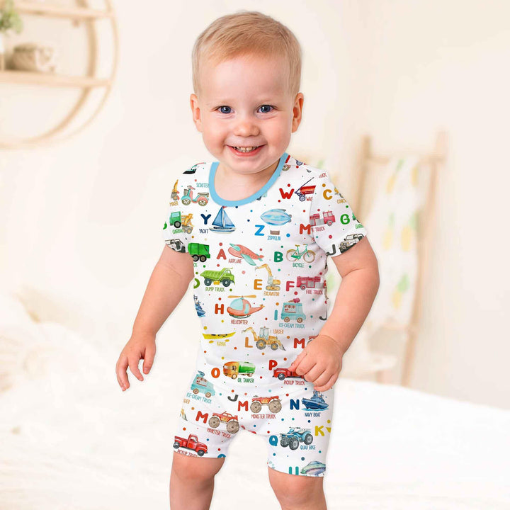 Transportation Alphabet Two Piece Short Sleeve Shorts Pajama Set
