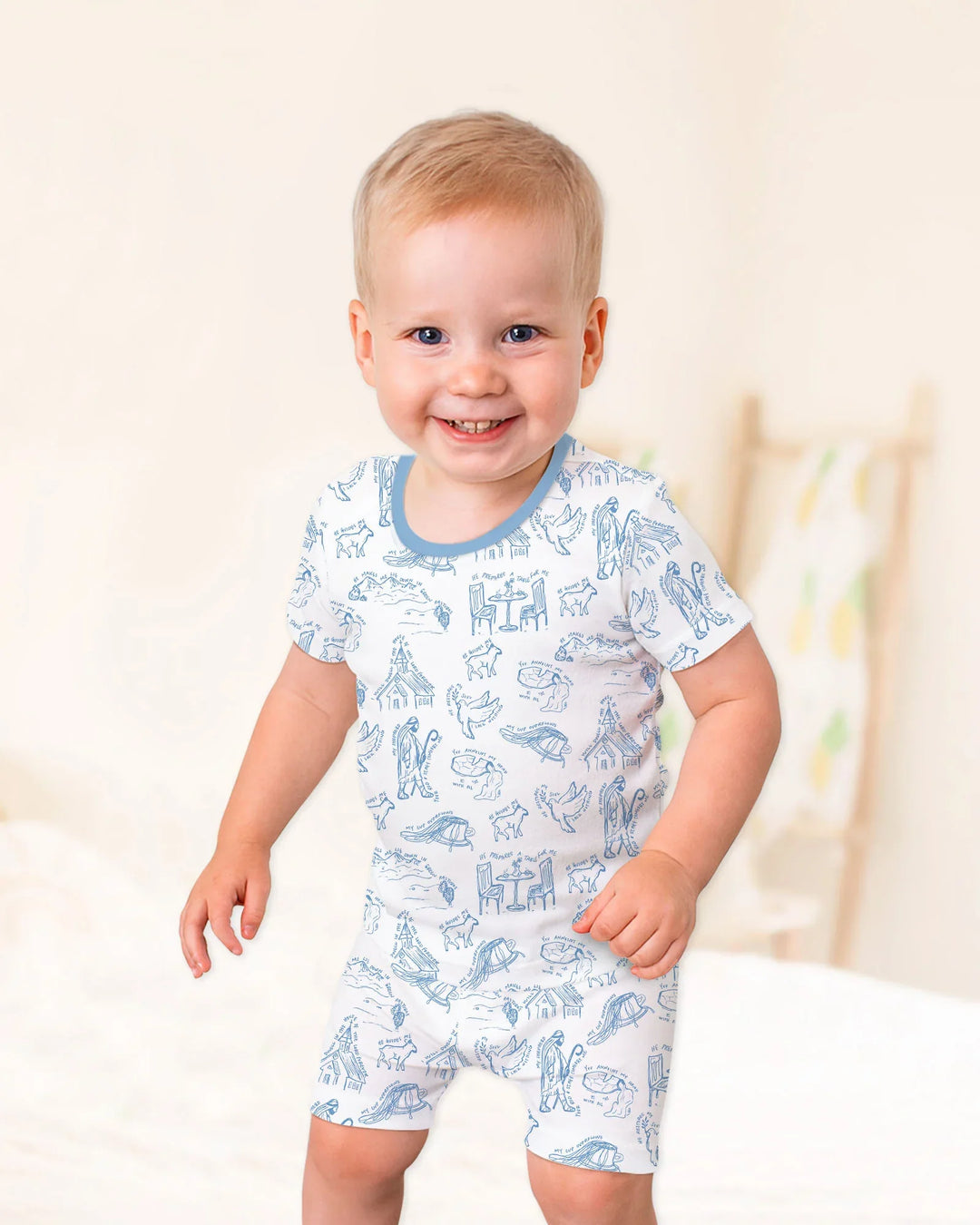 Psalm 23 Sketch Bamboo Two Piece Short Sleeve Shorts Pajama Set