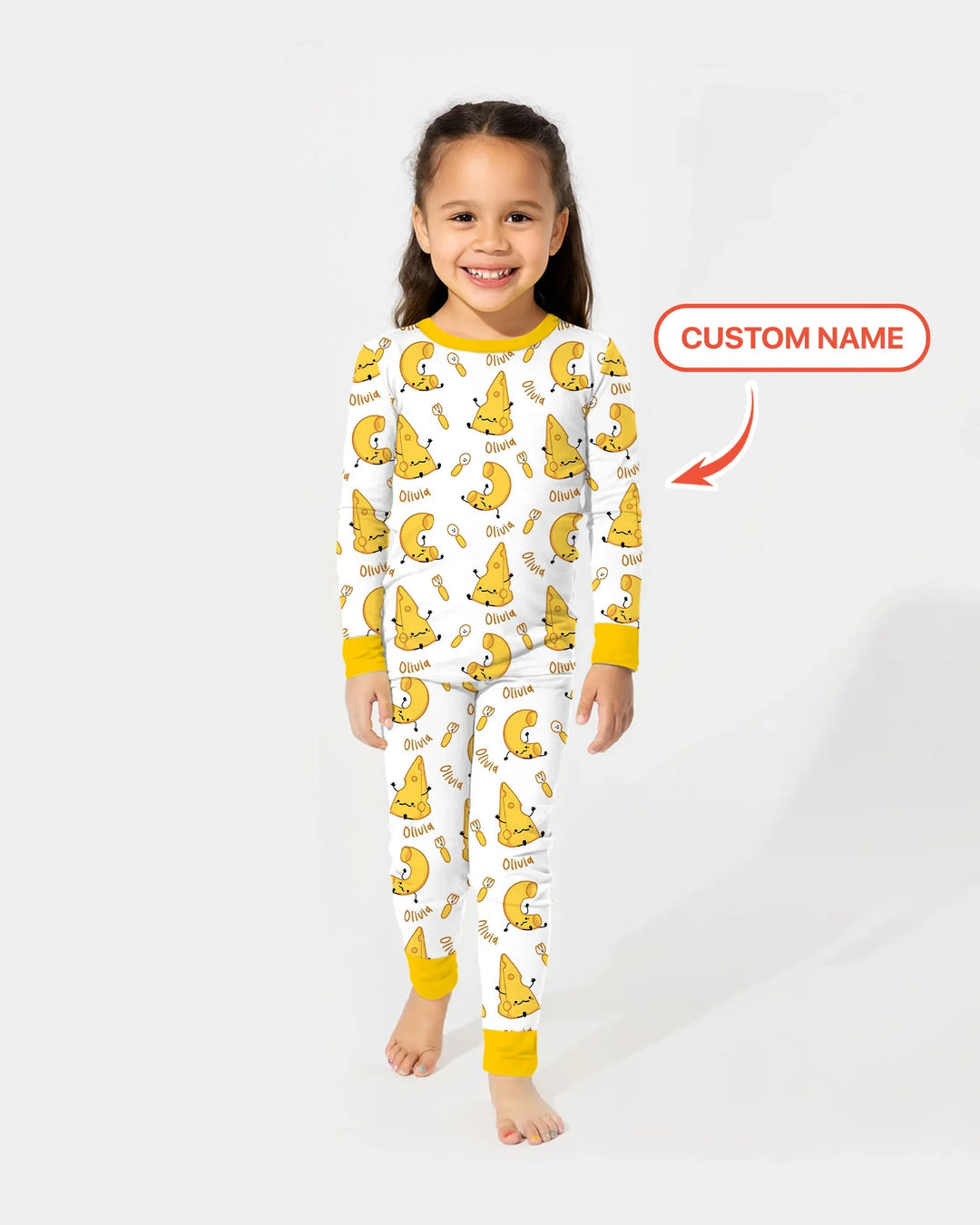 Custom Name Mac & Cheese Club Bamboo Two Piece Long Sleeve Pajama Set
