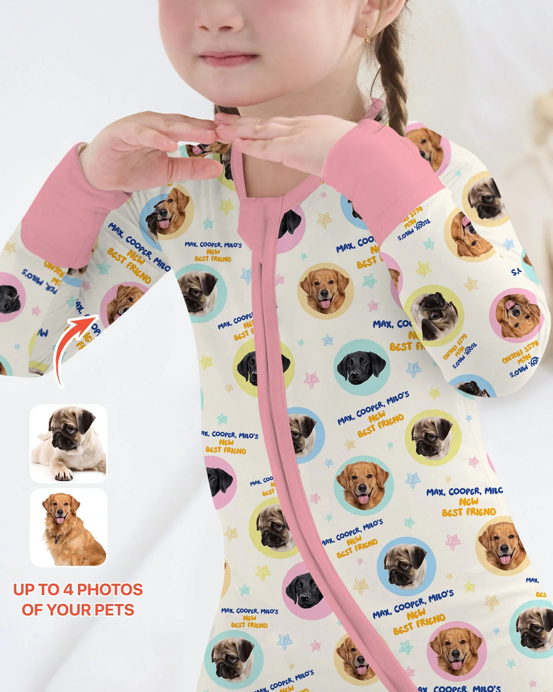 Pijama convertible de bambú con cremallera y fotos personalizadas de tu mascota "Mi nuevo mejor amigo"
