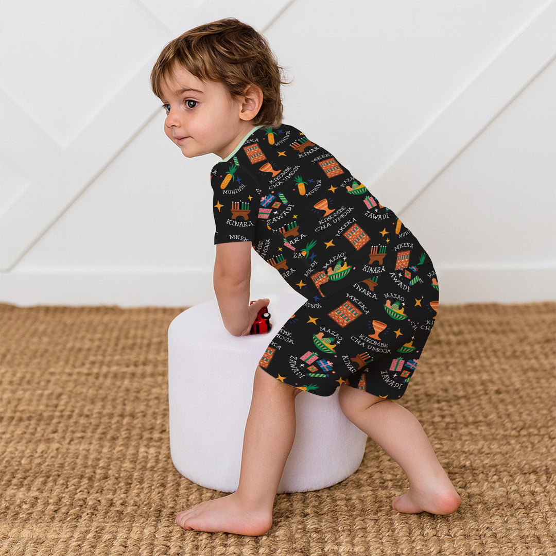 Kwanzaa Spirit Two Piece Short Sleeve Shorts Pajama Set