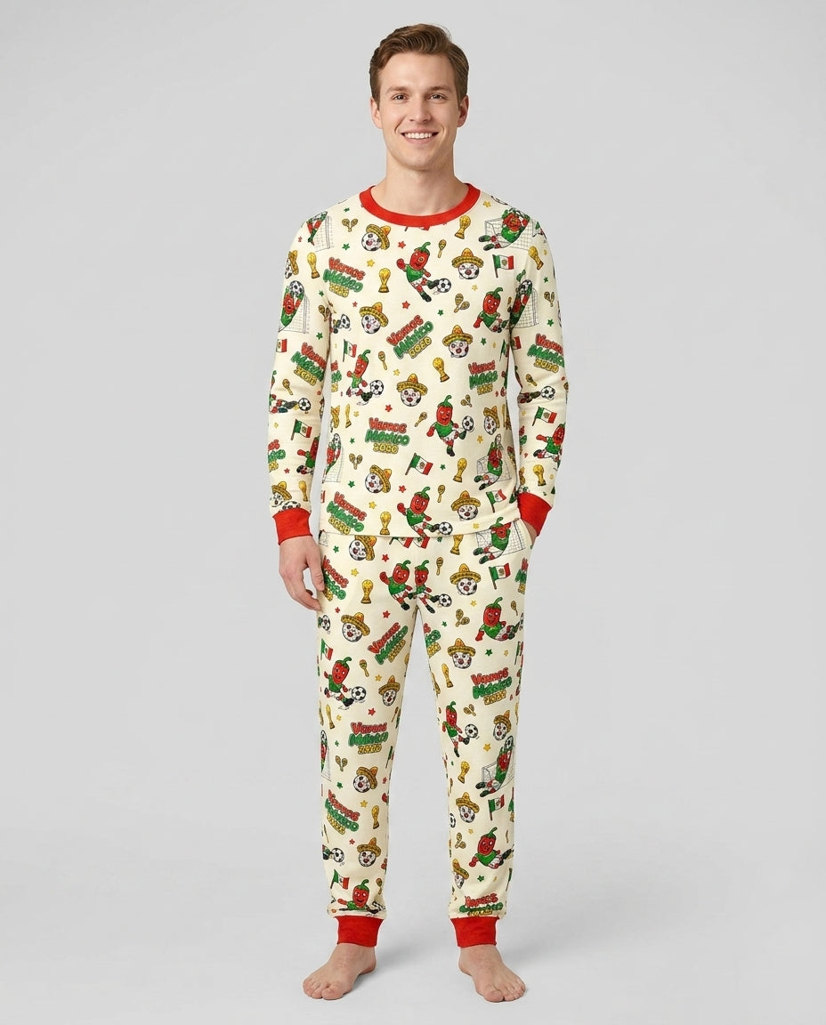 Cartoon World Soccer Vamos Mexico Family Matching Bamboo Men's Pajama Set