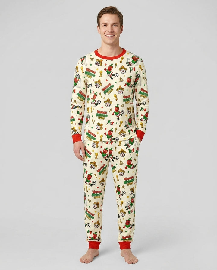 Cartoon World Soccer Vamos Mexico Family Matching Bamboo Men's Pajama Set