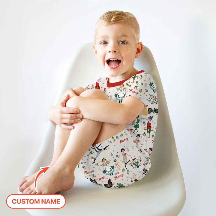 12 Days Of Christmas Custom Name Two Piece Short Sleeve Shorts Pajama Set , 12 Days Of Christmas Custom Name Two Piece Short Sleeve Shorts Pajama Set - 12-18M / Girl