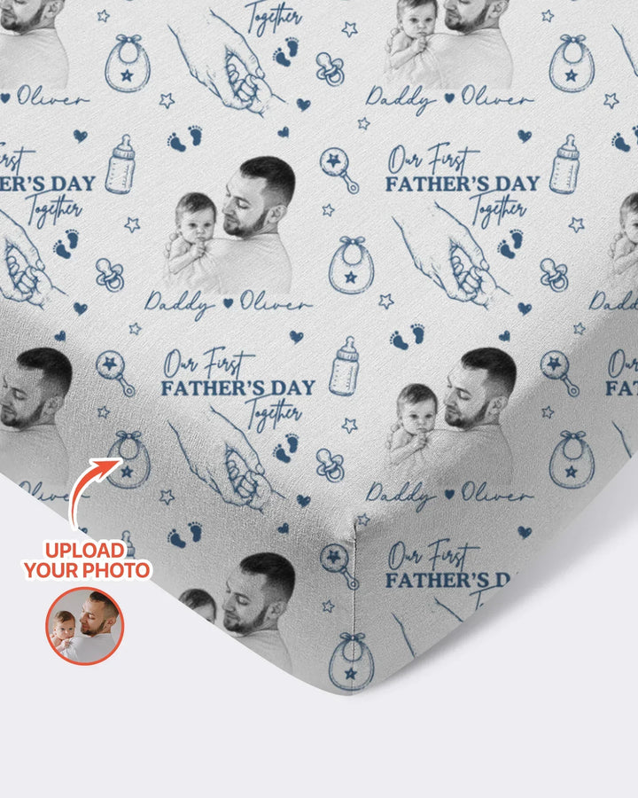 Custom Photo Our First Father's Day Together Bamboo Fitted Crib Sheet