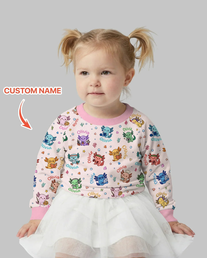 Custom Name Cute Hobby Axolotl Crewneck Sweatshirt