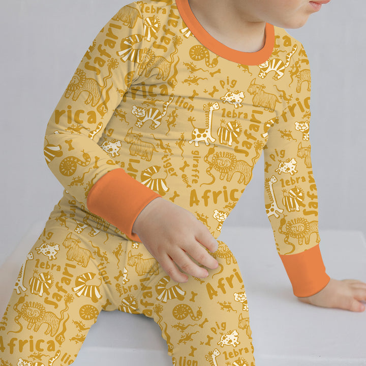 Handdrawn African Animals Two Piece Long Sleeve Pajama Set