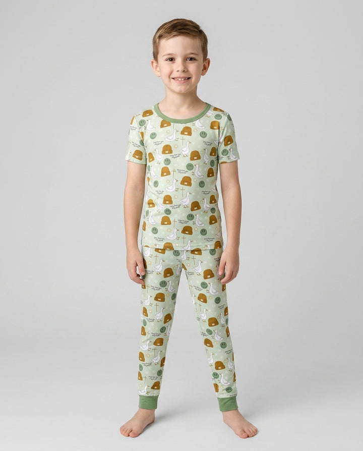 Conjunto de pijama de dos piezas de manga corta de bambú
