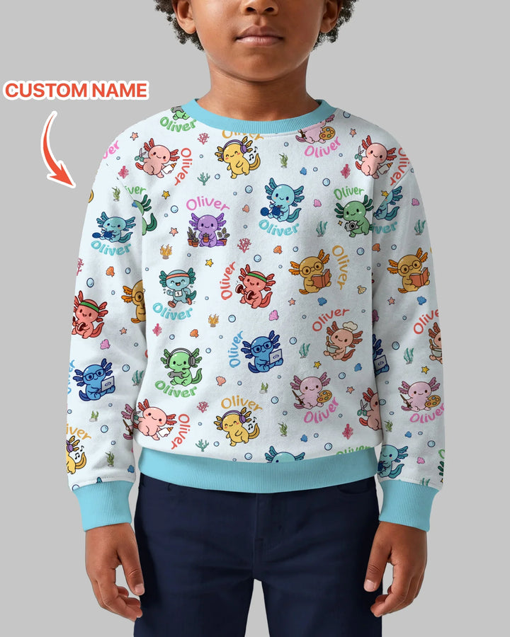 Custom Name Cute Hobby Axolotl Crewneck Sweatshirt