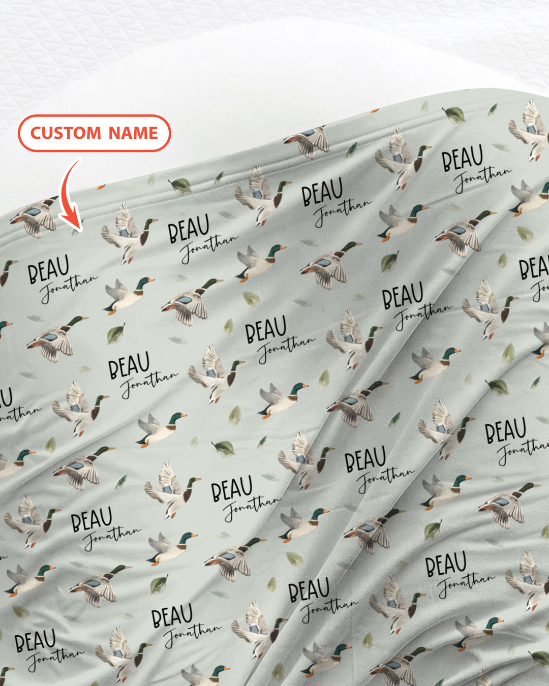 Custom Name Mallard Duck swaddle blanket