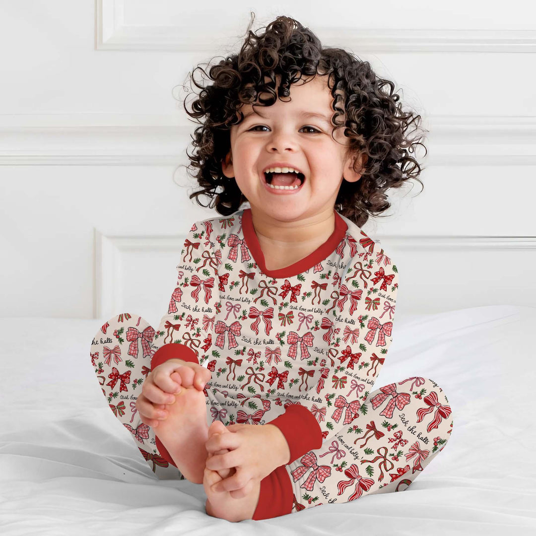 Coquette Christmas Bows Two Piece Long Sleeve Pajama Set