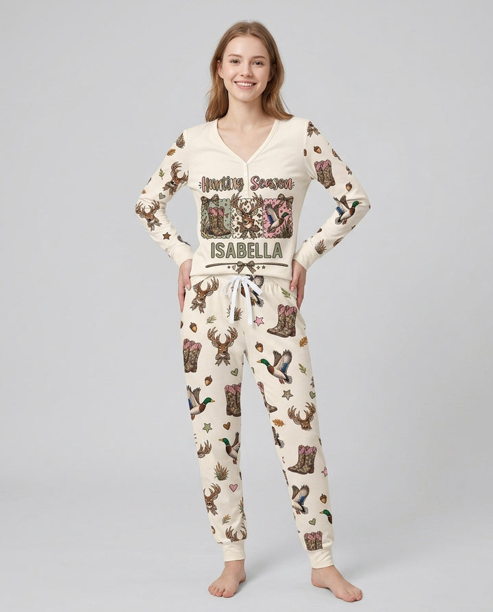 Custom Name Preppy Camo Bow Bamboo Women Pajama Set