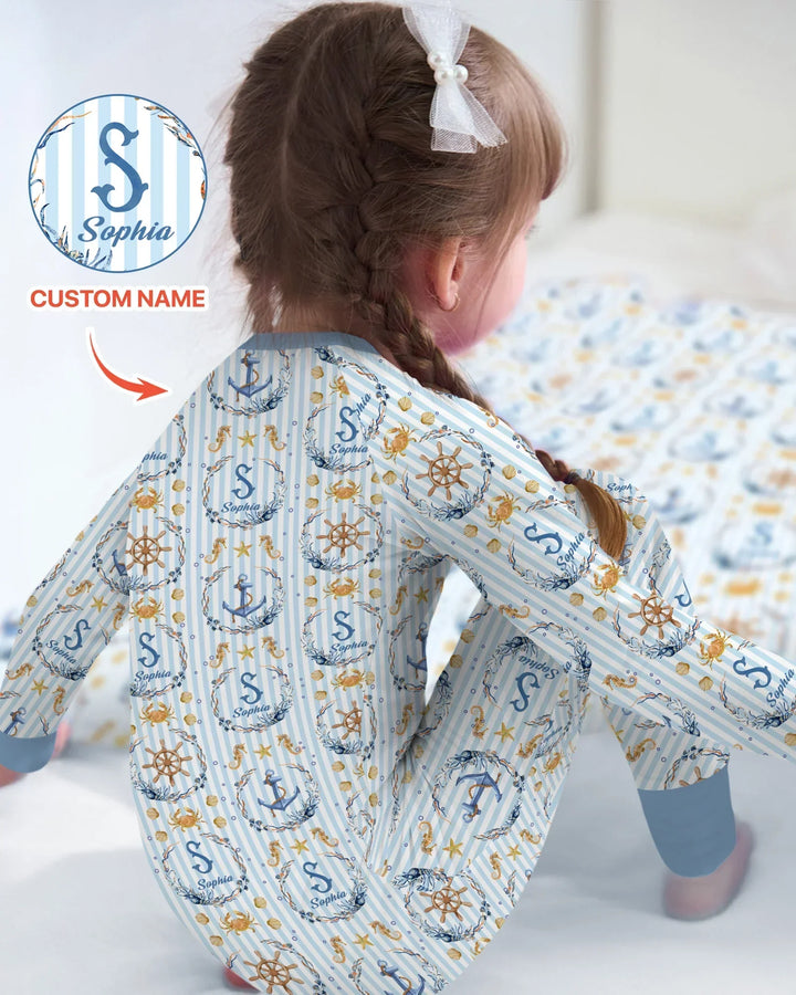 Pijama convertible con cremallera de bambú personalizado "Bon Voyage"