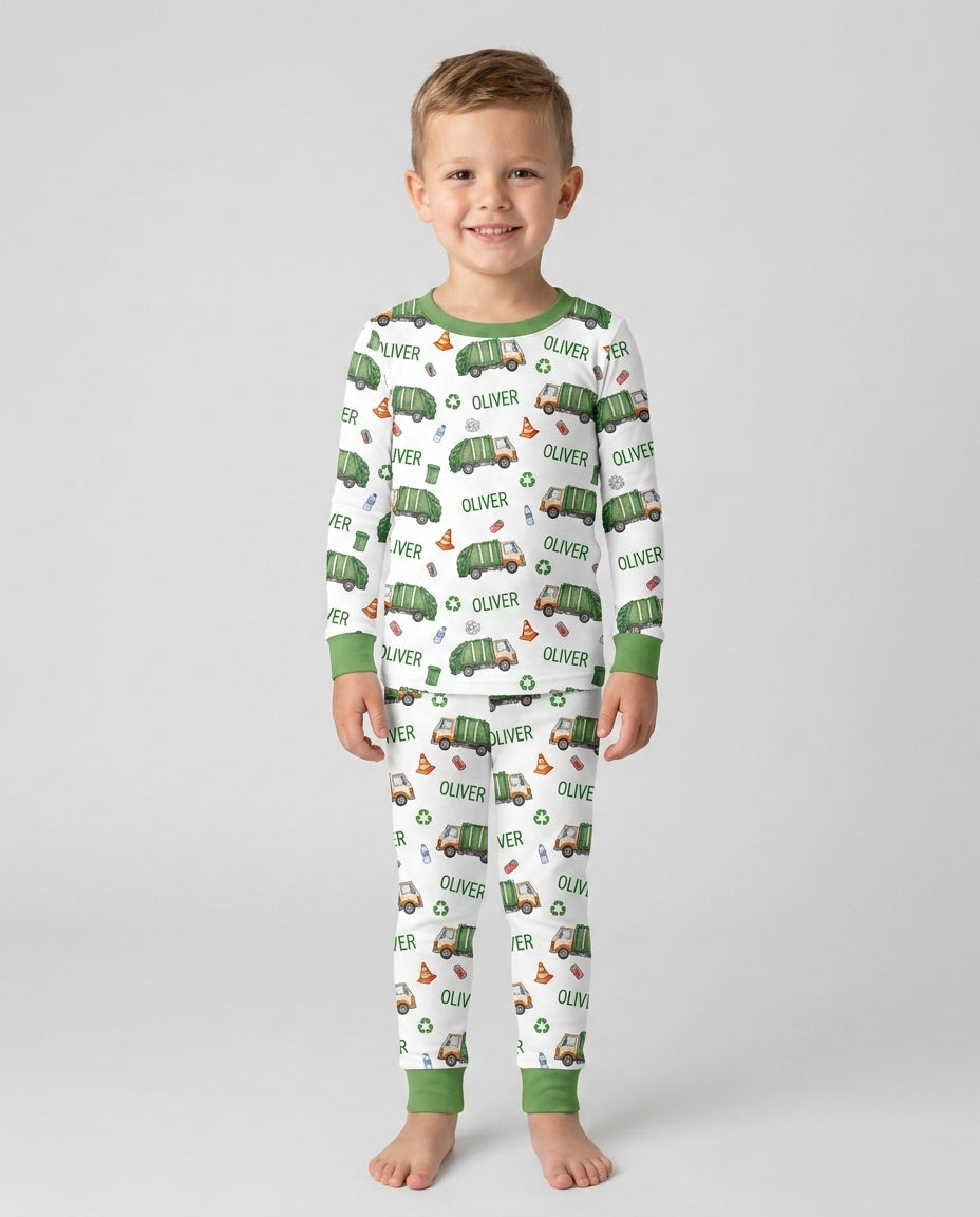Custom Name Garbage Day Bamboo Two Piece Long Sleeve Pajama Set