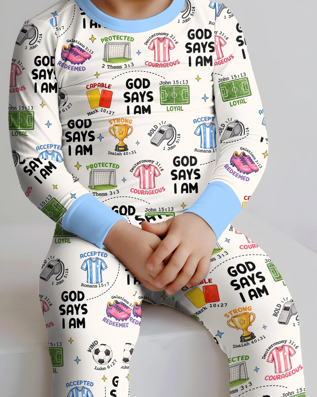 God Says I Am Soccer Bamboo Two Piece Long Sleeve Pajama Set