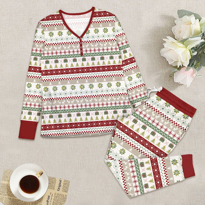 Christmas Fair Isle Red and Green Women Pajama Set