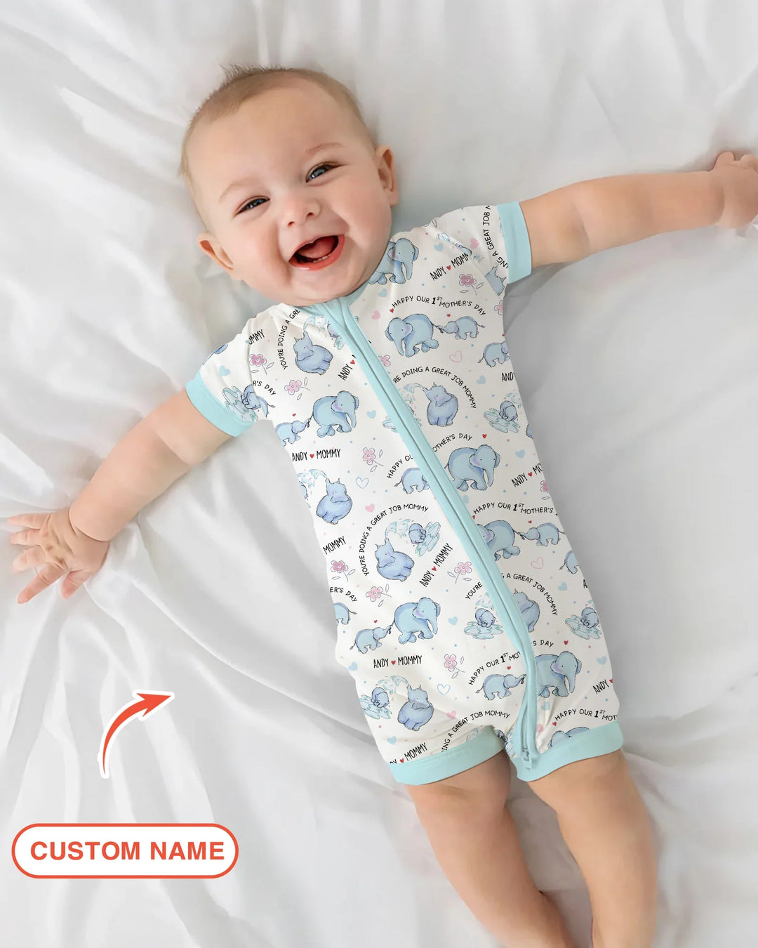 Custom Name Mother & Baby Elephant Shorty Zippy