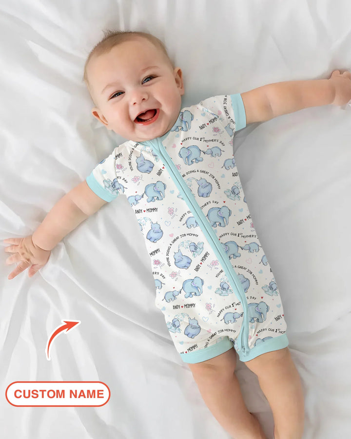 Custom Name Mother & Baby Elephant Shorty Zippy