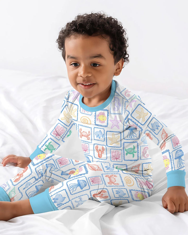Coastal Treasures Family Matching Bamboo Two Piece Long Sleeve Pajama Set