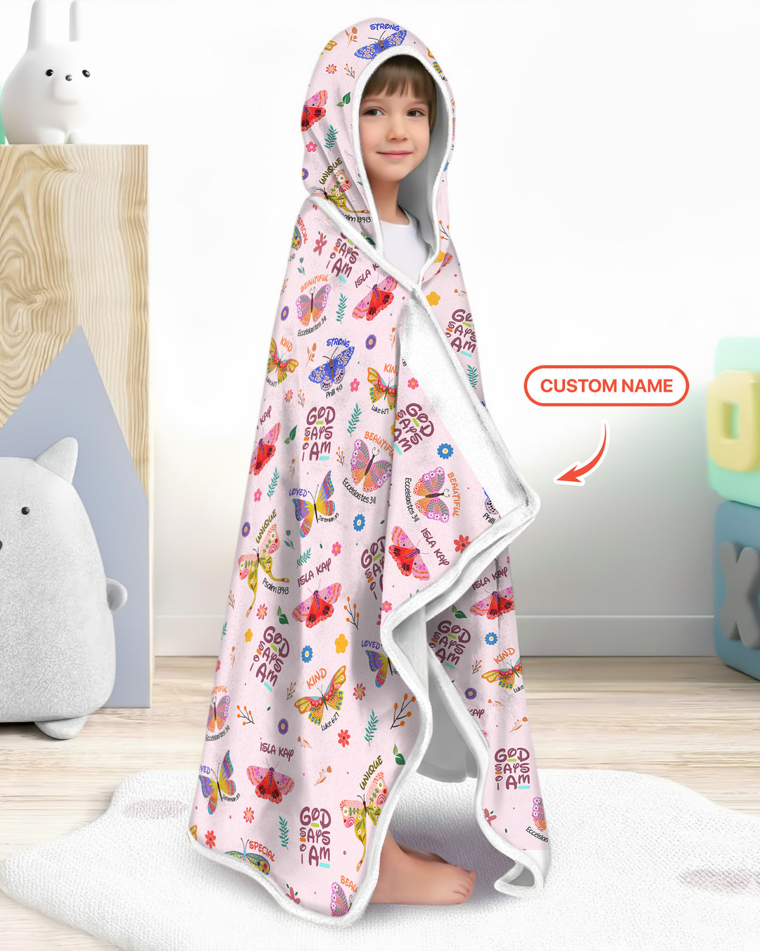 Custom Name God says I am Butterfly Wearable Hooded Blanket